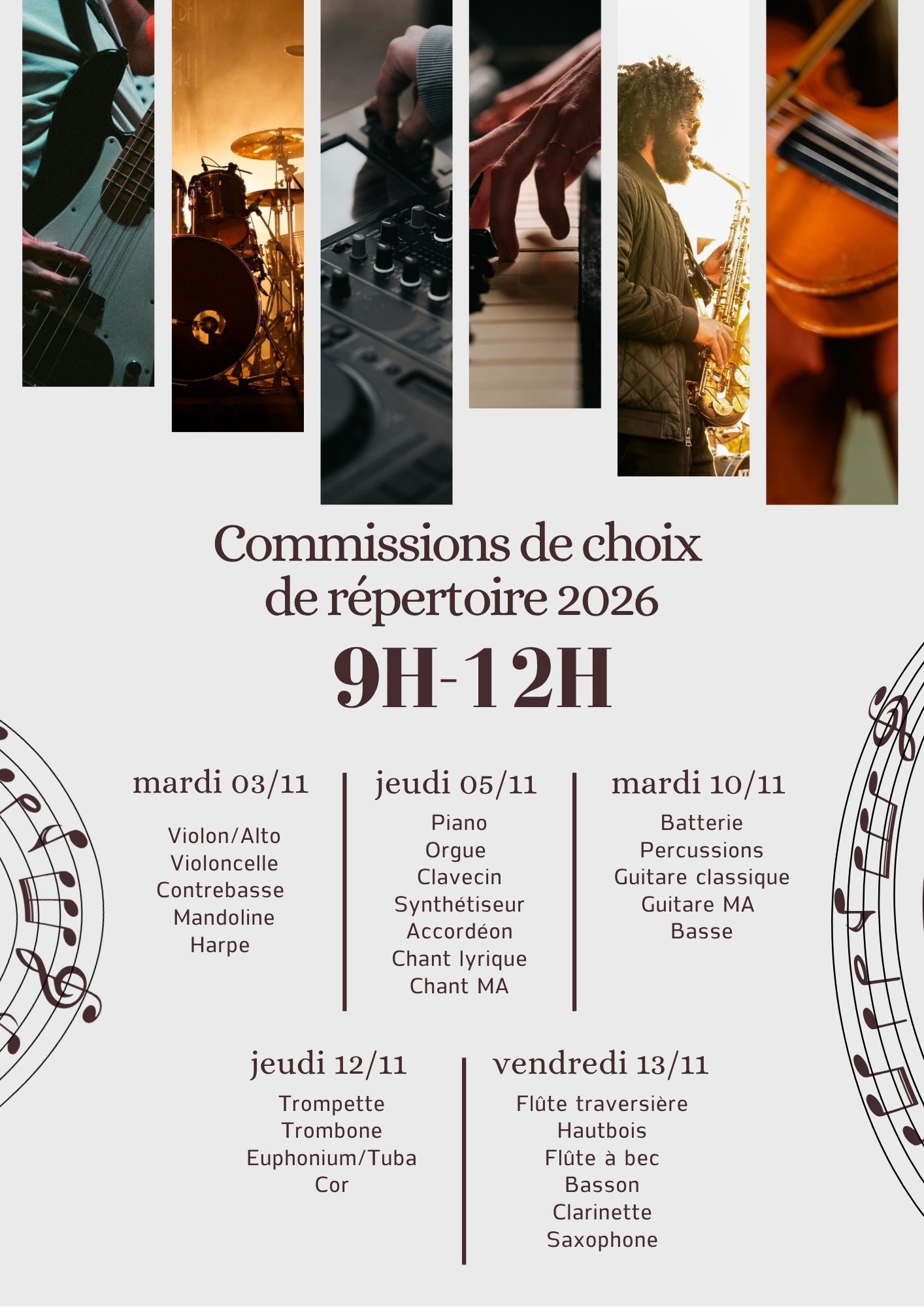 Affiche annonce événement concert de musique collage photo moderne et simple blanc marron